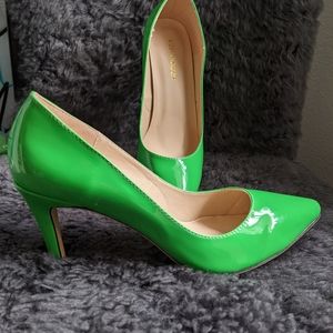 Green Heels Faux Patent Leather